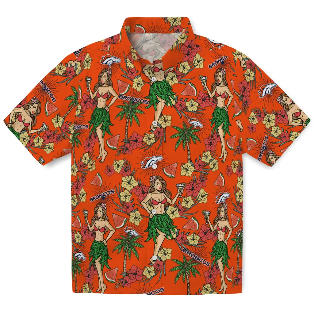 Denver Broncos Hawaiian Shirt - Hawaiian Girls Design denver broncos hawaiian girls design orange hawaiian shirts best selling