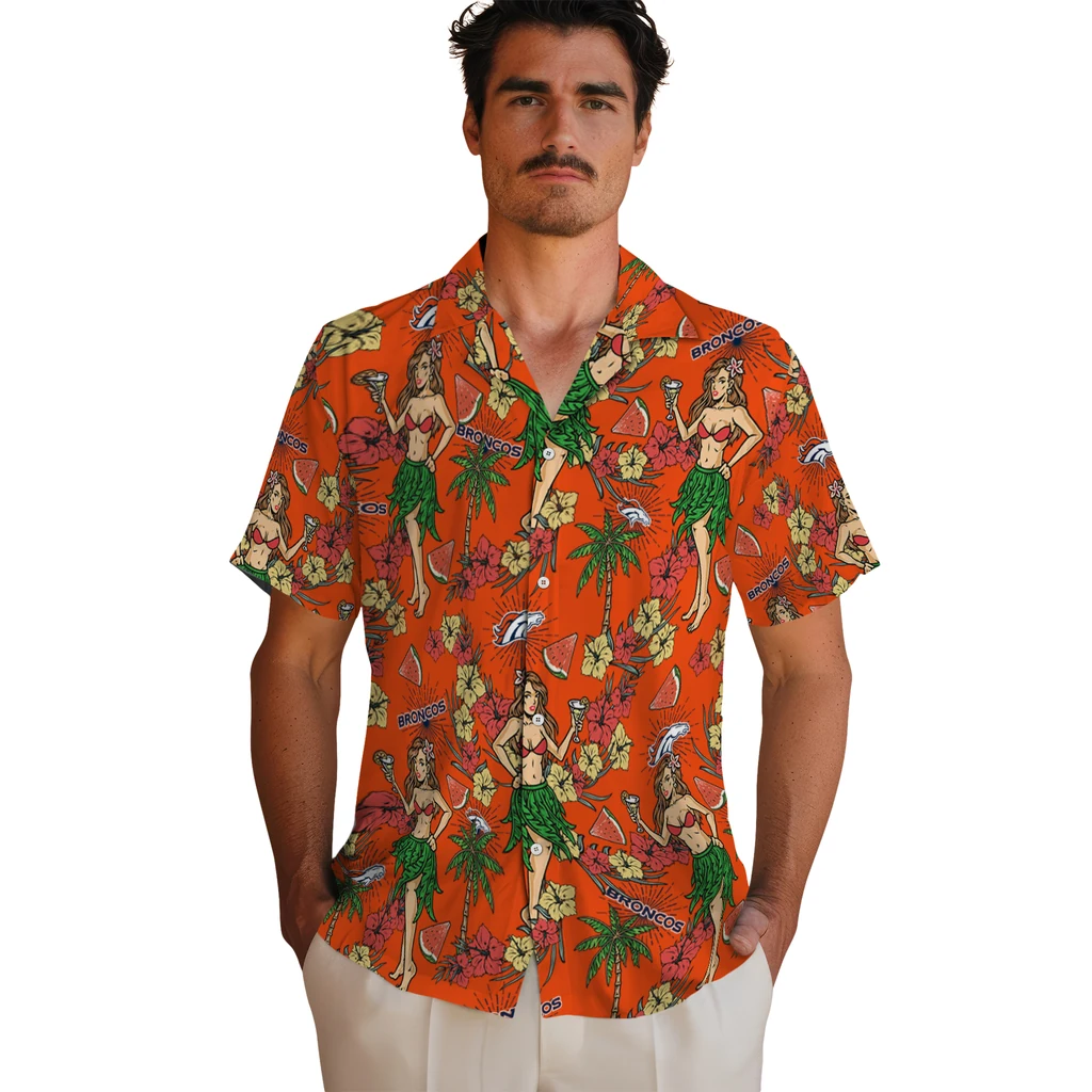 Denver Broncos Hawaiian Shirt - Hawaiian Girls Design denver broncos hawaiian girls design orange hawaiian shirts fashion forward