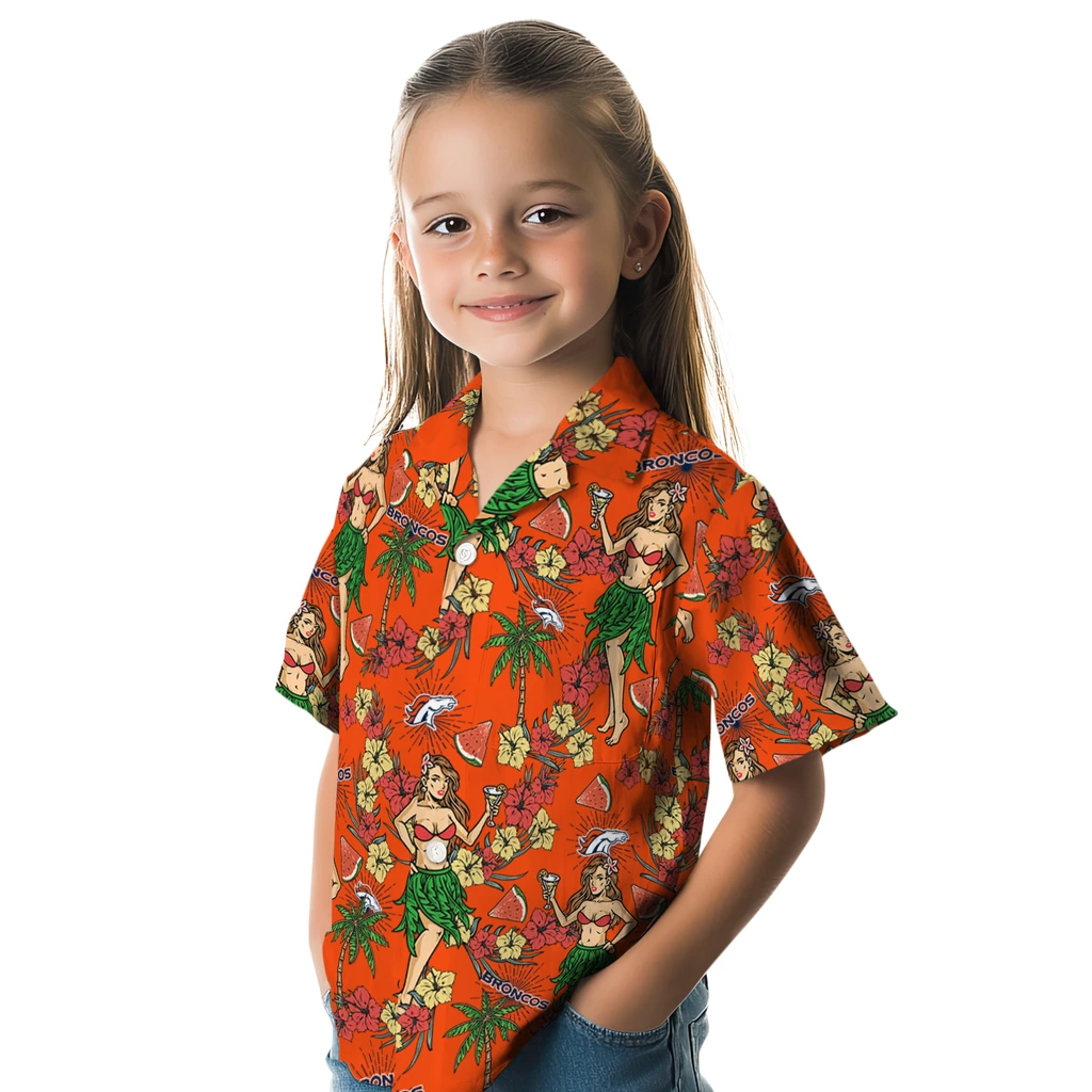 Denver Broncos Hawaiian Shirt - Hawaiian Girls Design denver broncos hawaiian girls design orange hawaiian shirts premium grade