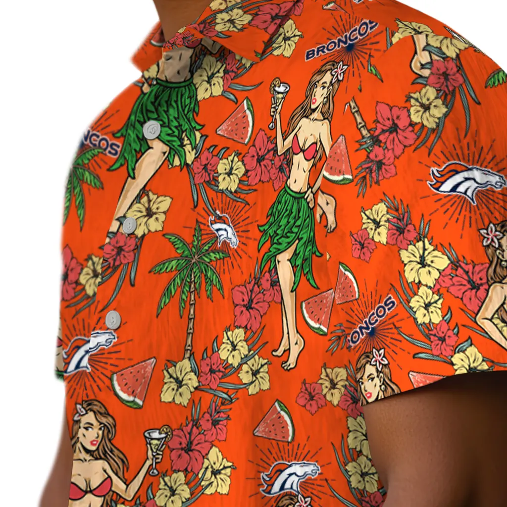 Denver Broncos Hawaiian Shirt - Hawaiian Girls Design denver broncos hawaiian girls design orange hawaiian shirts trendy
