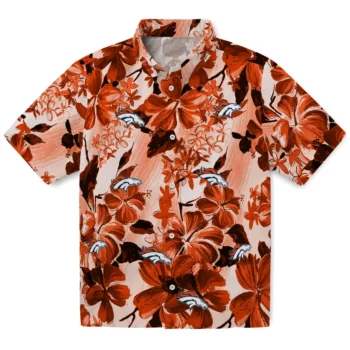 denver broncos hibiscus arrangement orange hawaiian shirts best selling