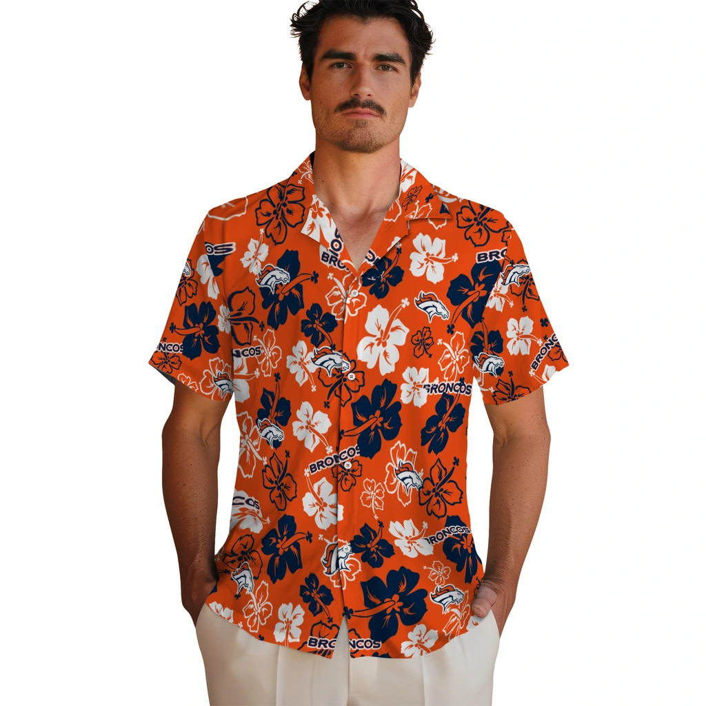 Denver Broncos Hawaiian Shirt - Hibiscus Flower Design denver broncos hibiscus bloom orange hawaiian shirts fashion forward