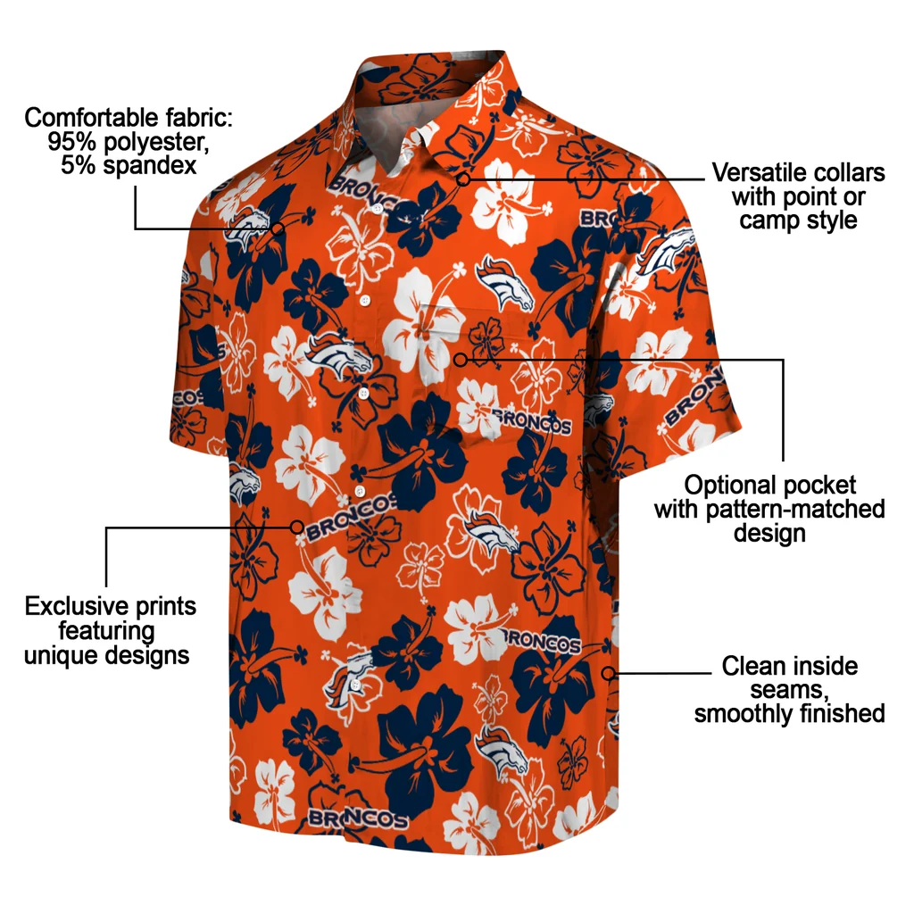 Denver Broncos Hawaiian Shirt - Hibiscus Flower Design denver broncos hibiscus bloom orange hawaiian shirts new arrival