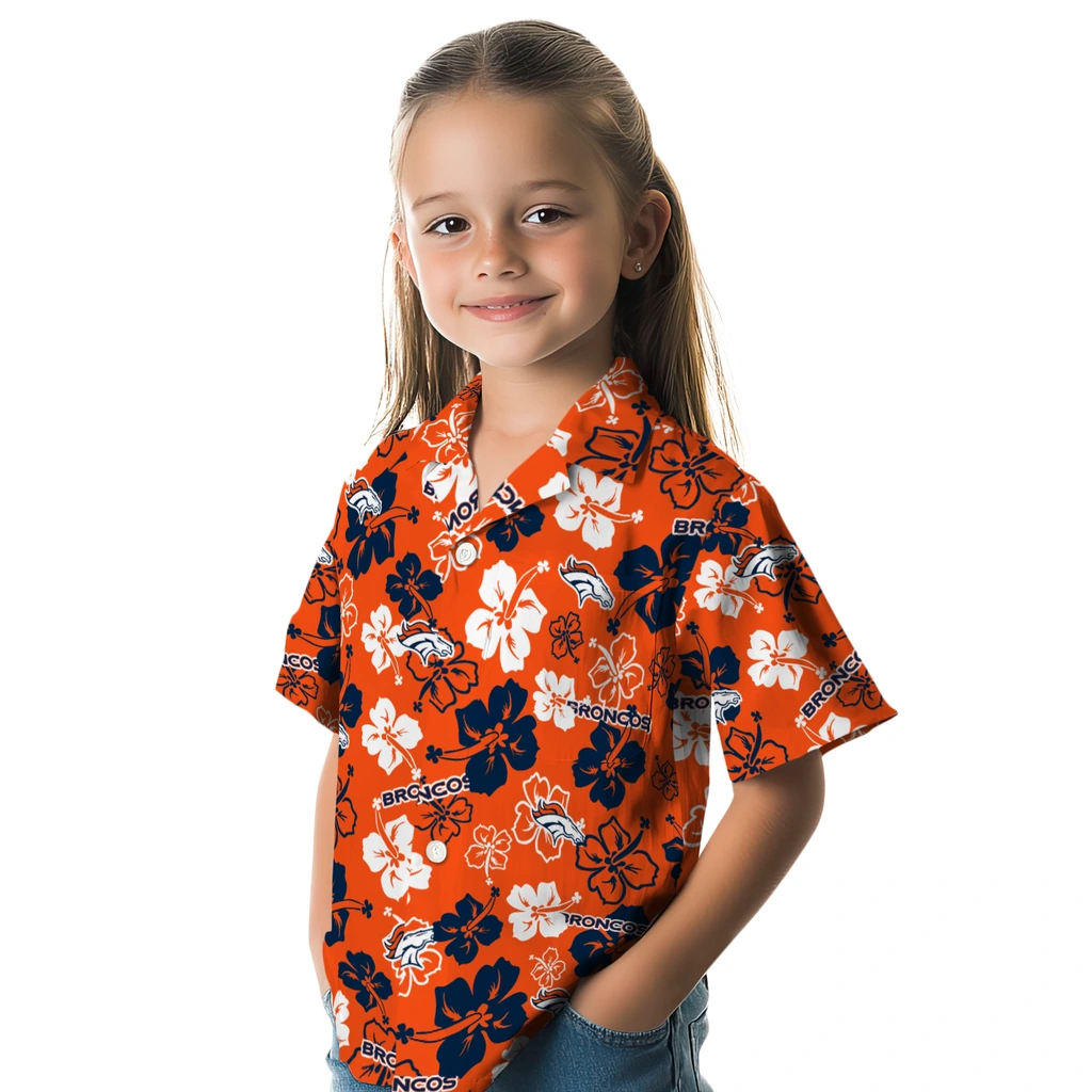 Denver Broncos Hawaiian Shirt - Hibiscus Flower Design denver broncos hibiscus bloom orange hawaiian shirts premium grade