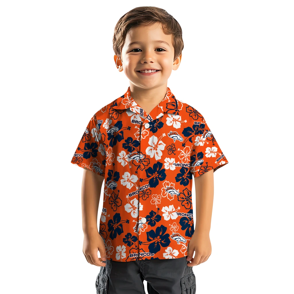 Denver Broncos Hawaiian Shirt - Hibiscus Flower Design denver broncos hibiscus bloom orange hawaiian shirts top rated