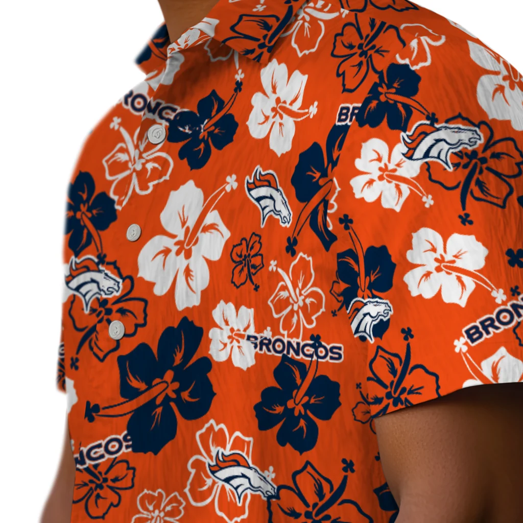 Denver Broncos Hawaiian Shirt - Hibiscus Flower Design denver broncos hibiscus bloom orange hawaiian shirts trendy