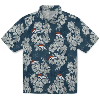 denver broncos hibiscus flowers navy blue hawaiian shirts best selling
