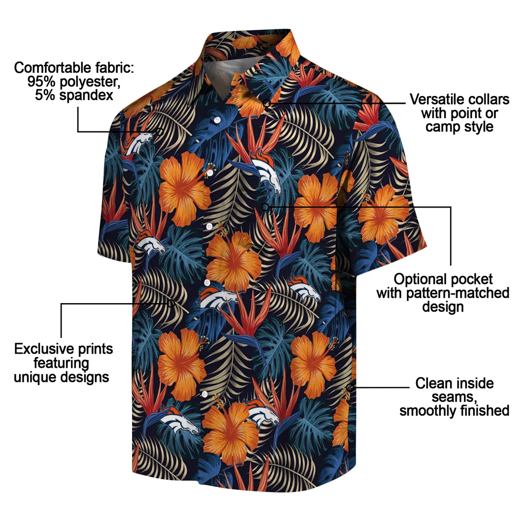 Denver Broncos Hawaiian Shirt - Hibiscus Foliage denver broncos hibiscus foliage hawaiian shirts new arrival