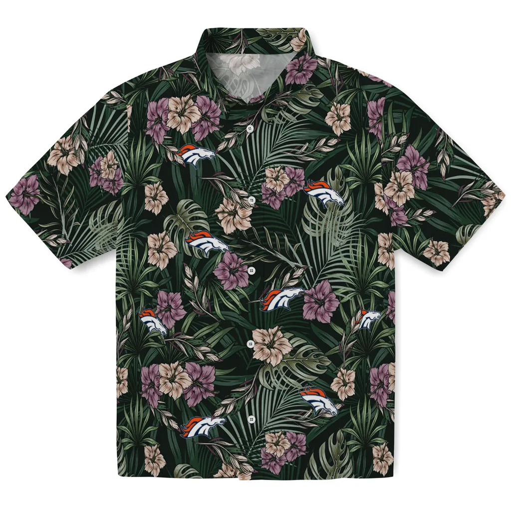 Denver Broncos Hawaiian Shirt - Hibiscus Leaves Pattern denver broncos hibiscus leaves pattern green hawaiian shirts best selling