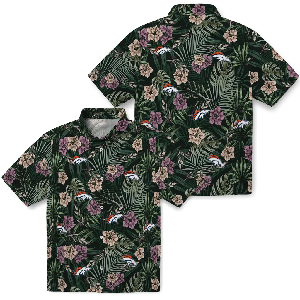 Denver Broncos Hawaiian Shirt - Hibiscus Leaves Pattern denver broncos hibiscus leaves pattern green hawaiian shirts high quality