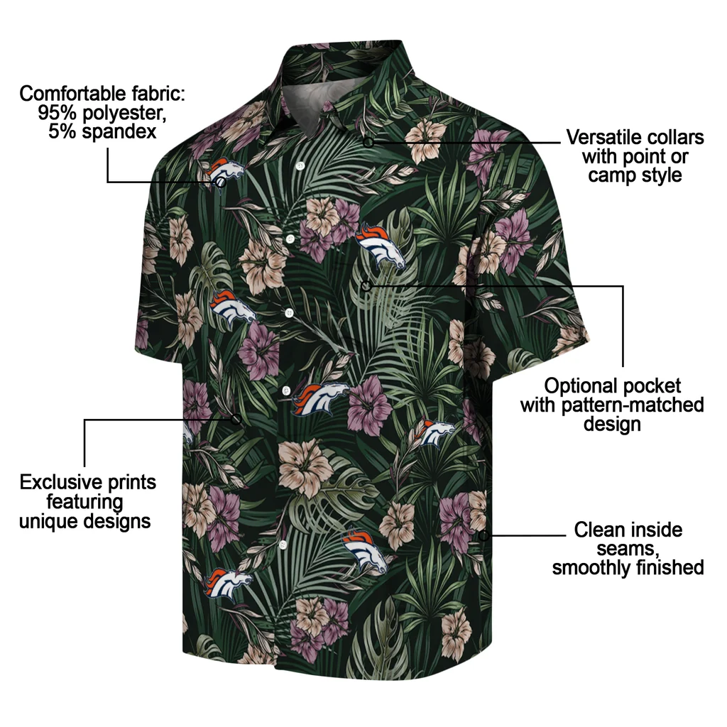 Denver Broncos Hawaiian Shirt - Hibiscus Leaves Pattern denver broncos hibiscus leaves pattern green hawaiian shirts new arrival