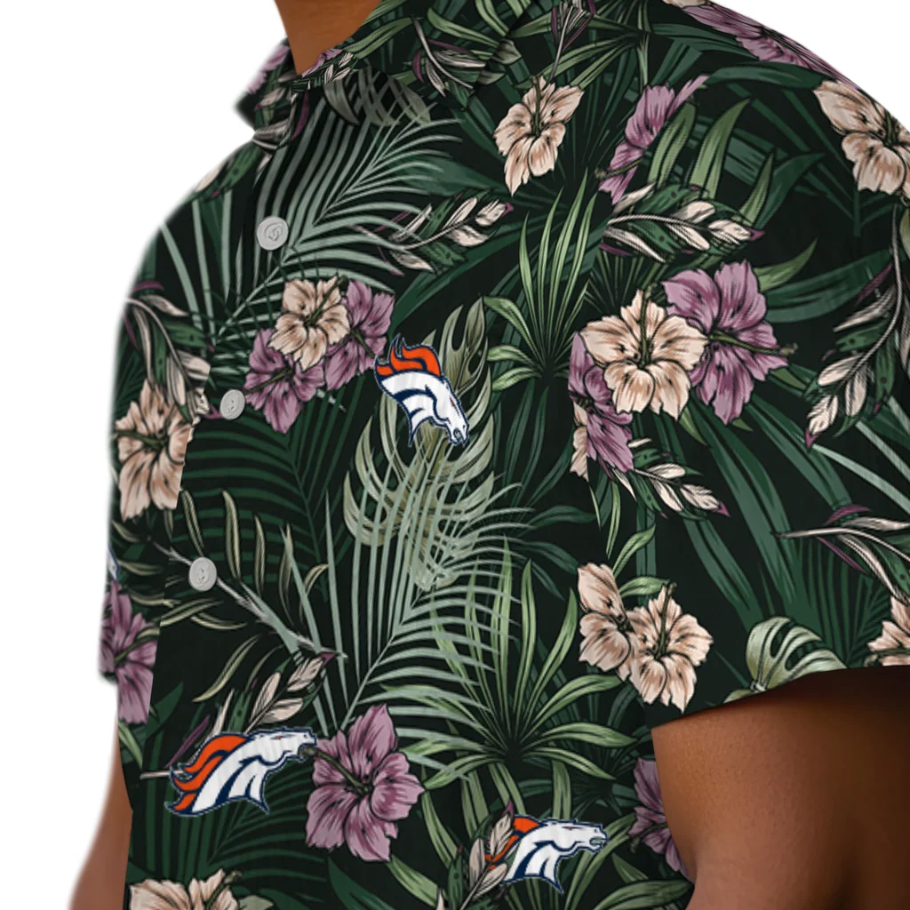 Denver Broncos Hawaiian Shirt - Hibiscus Leaves Pattern denver broncos hibiscus leaves pattern green hawaiian shirts trendy