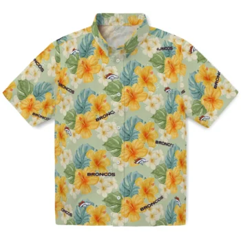 denver broncos hibiscus mood pale lime yellow hawaiian shirts best selling