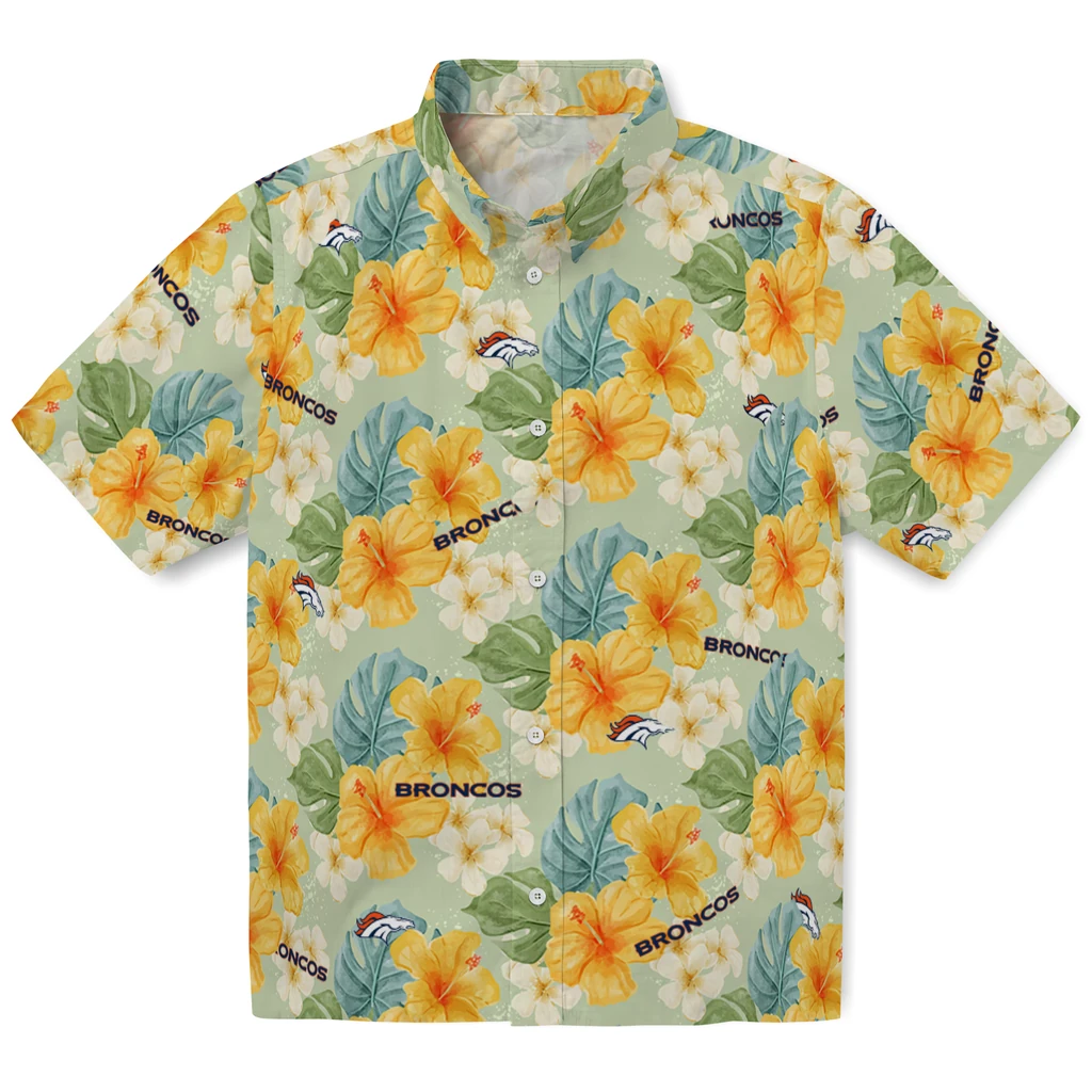 Denver Broncos Hawaiian Shirt - Hibiscus Mood denver broncos hibiscus mood pale lime yellow hawaiian shirts best selling