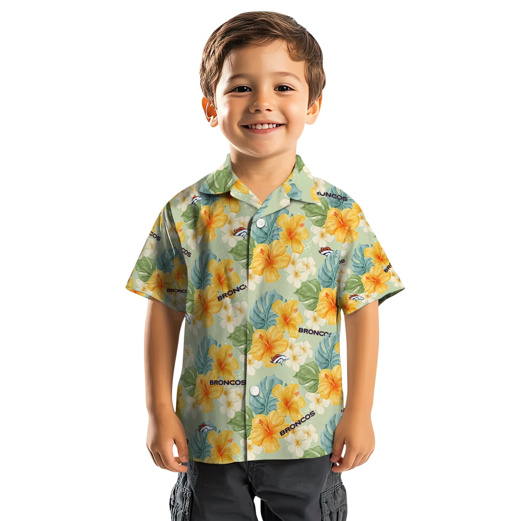 Denver Broncos Hawaiian Shirt - Hibiscus Mood denver broncos hibiscus mood pale lime yellow hawaiian shirts top rated