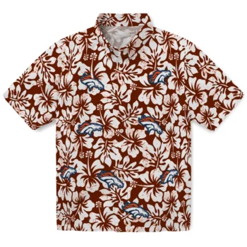 denver broncos hibiscus motif orange white hawaiian shirts best selling