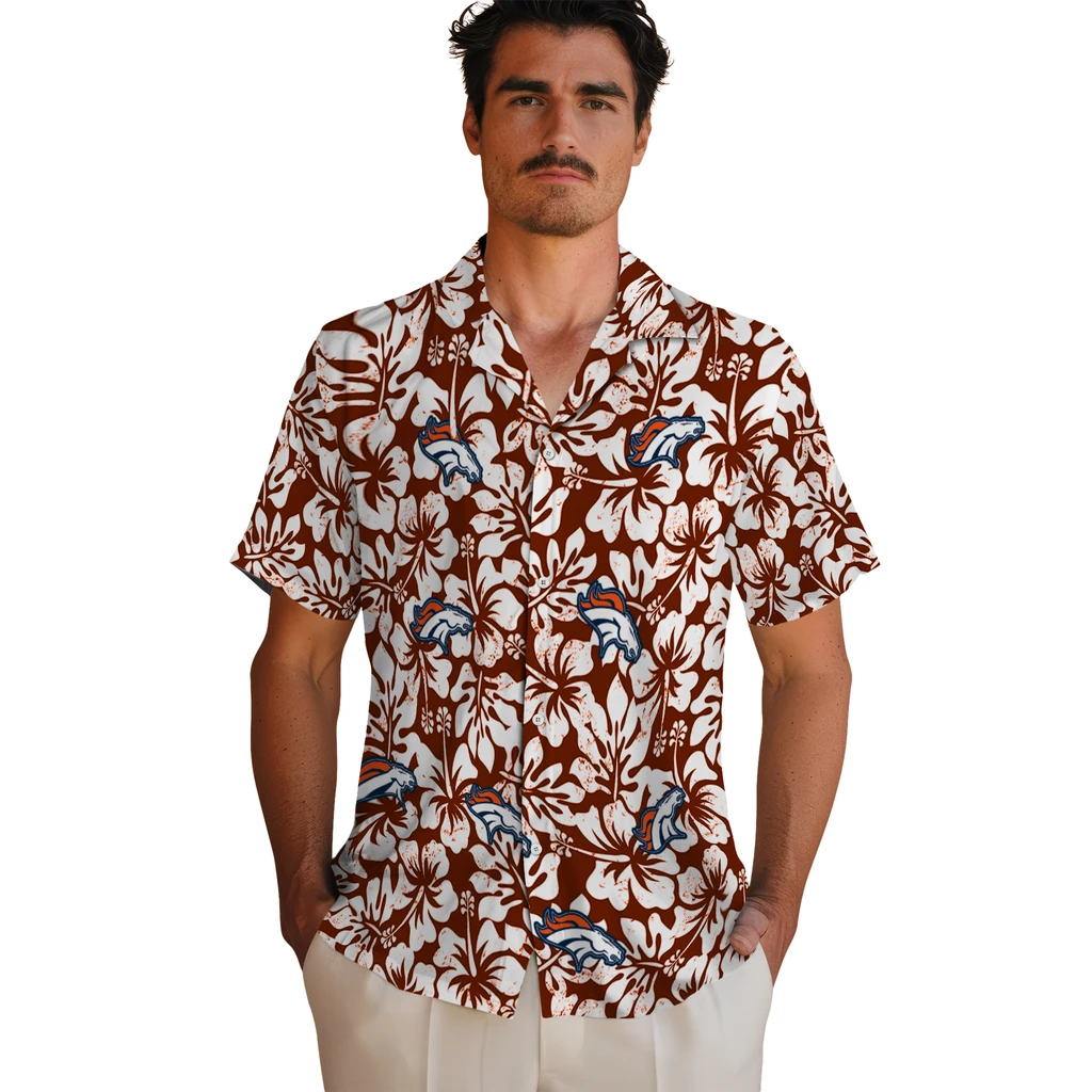 Denver Broncos Hawaiian Shirt - Hibiscus Motif denver broncos hibiscus motif orange white hawaiian shirts fashion forward