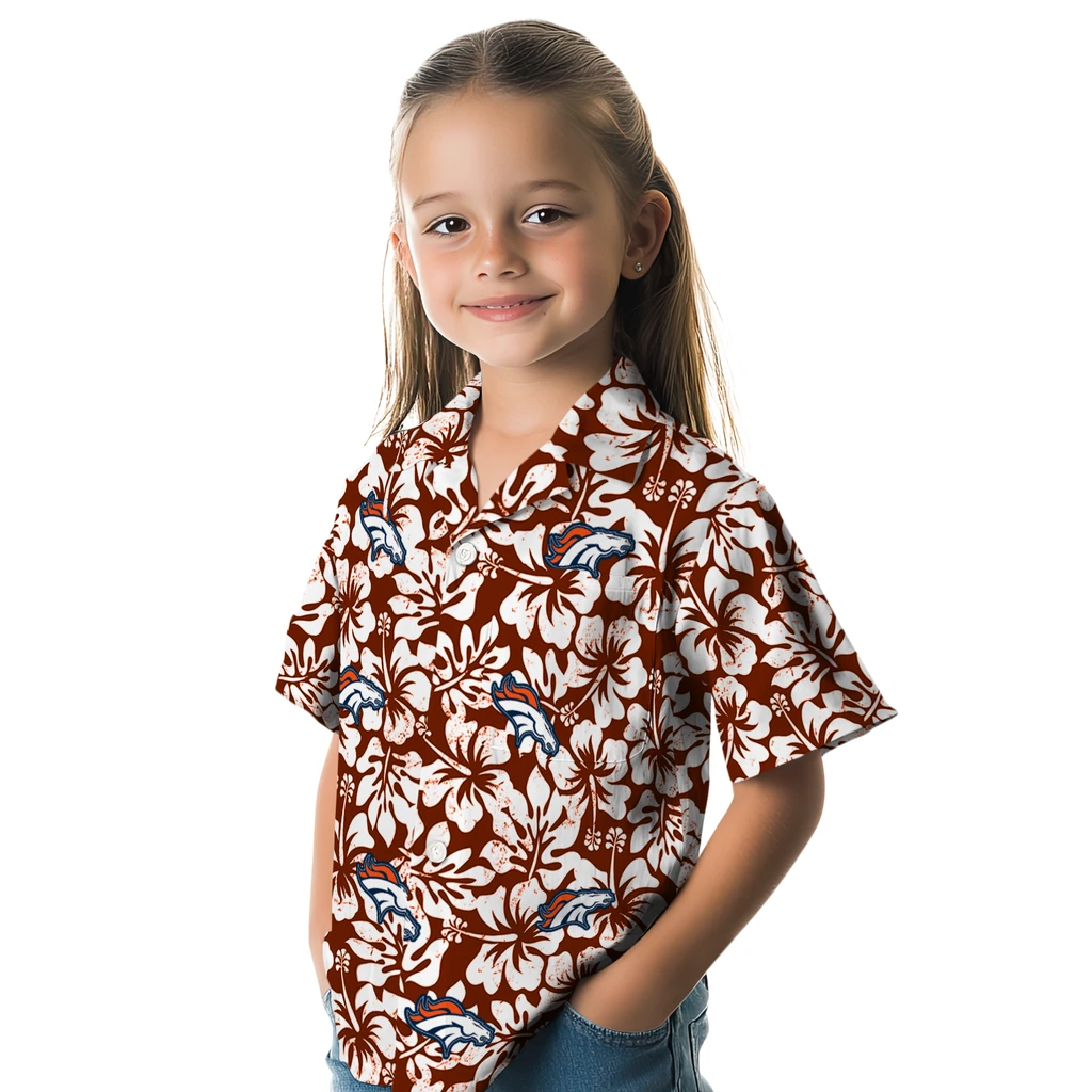 Denver Broncos Hawaiian Shirt - Hibiscus Motif denver broncos hibiscus motif orange white hawaiian shirts premium grade