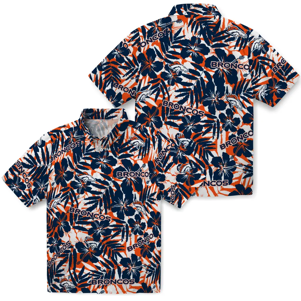 Denver Broncos Hawaiian Shirt - Hibiscus Overlay denver broncos hibiscus overlay hawaiian shirts high quality