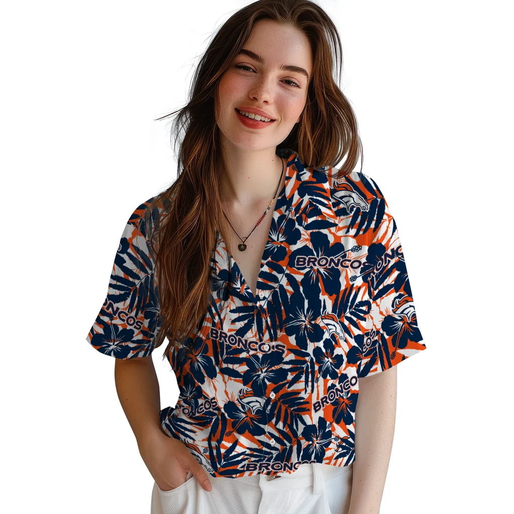 Denver Broncos Hawaiian Shirt - Hibiscus Overlay denver broncos hibiscus overlay hawaiian shirts latest model