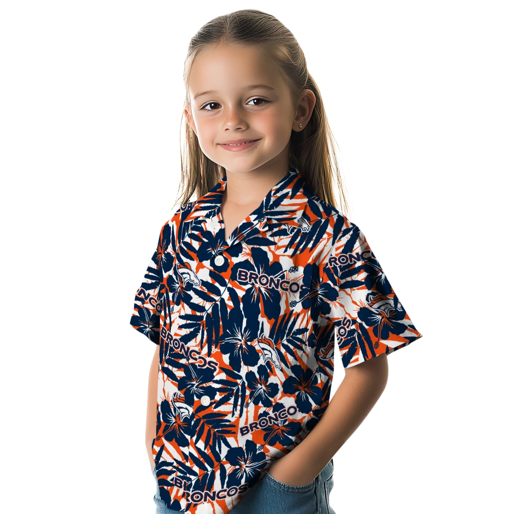 Denver Broncos Hawaiian Shirt - Hibiscus Overlay denver broncos hibiscus overlay hawaiian shirts premium grade