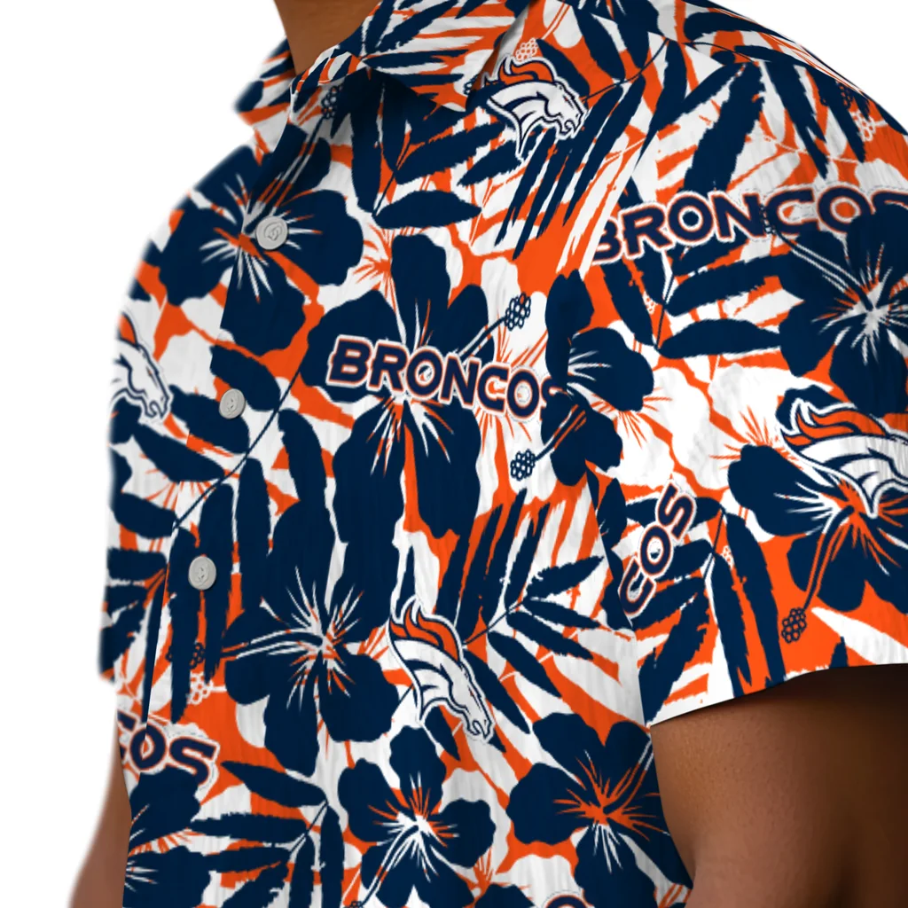 Denver Broncos Hawaiian Shirt - Hibiscus Overlay denver broncos hibiscus overlay hawaiian shirts trendy