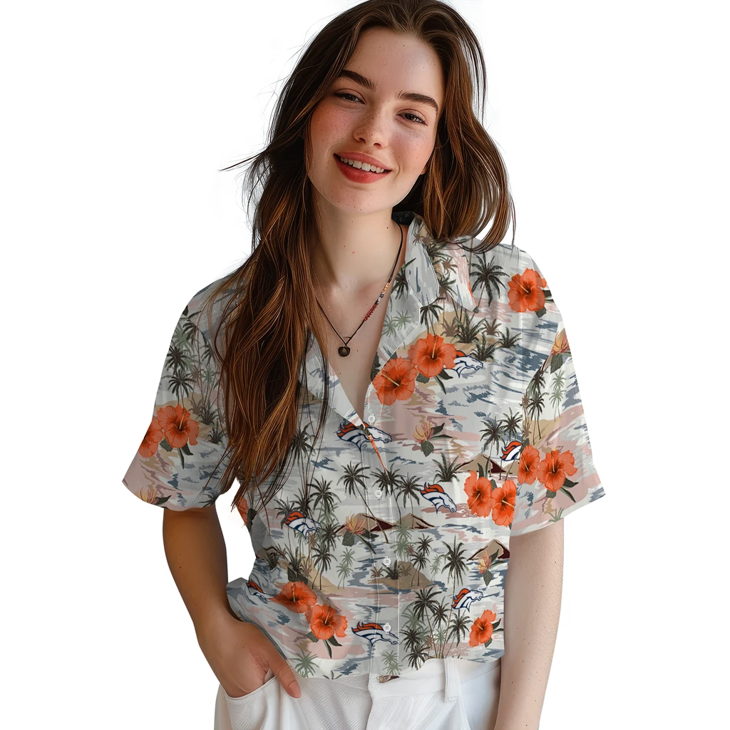 Denver Broncos Hawaiian Shirt - Hibiscus Seaside denver broncos hibiscus seaside white hawaiian shirts latest model