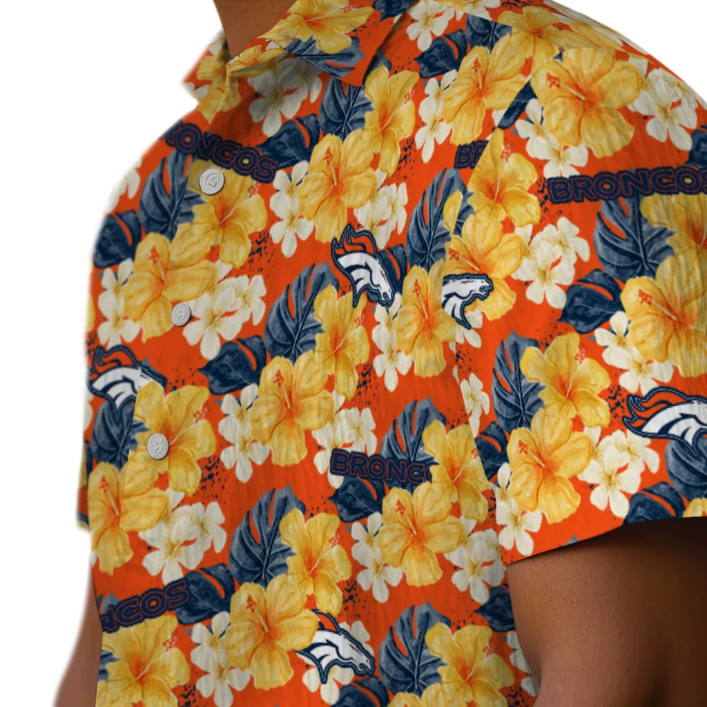 Denver Broncos Hawaiian Shirt - Hibiscus Tropics denver broncos hibiscus tropics orange yellow hawaiian shirts trendy