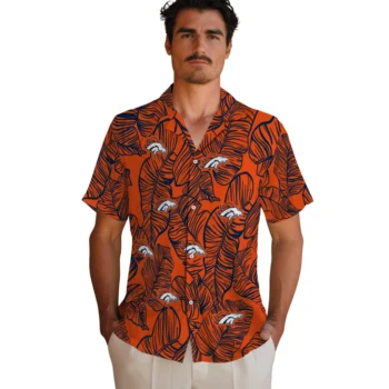 denver broncos leaf outline orange hawaiian shirts fashion forward