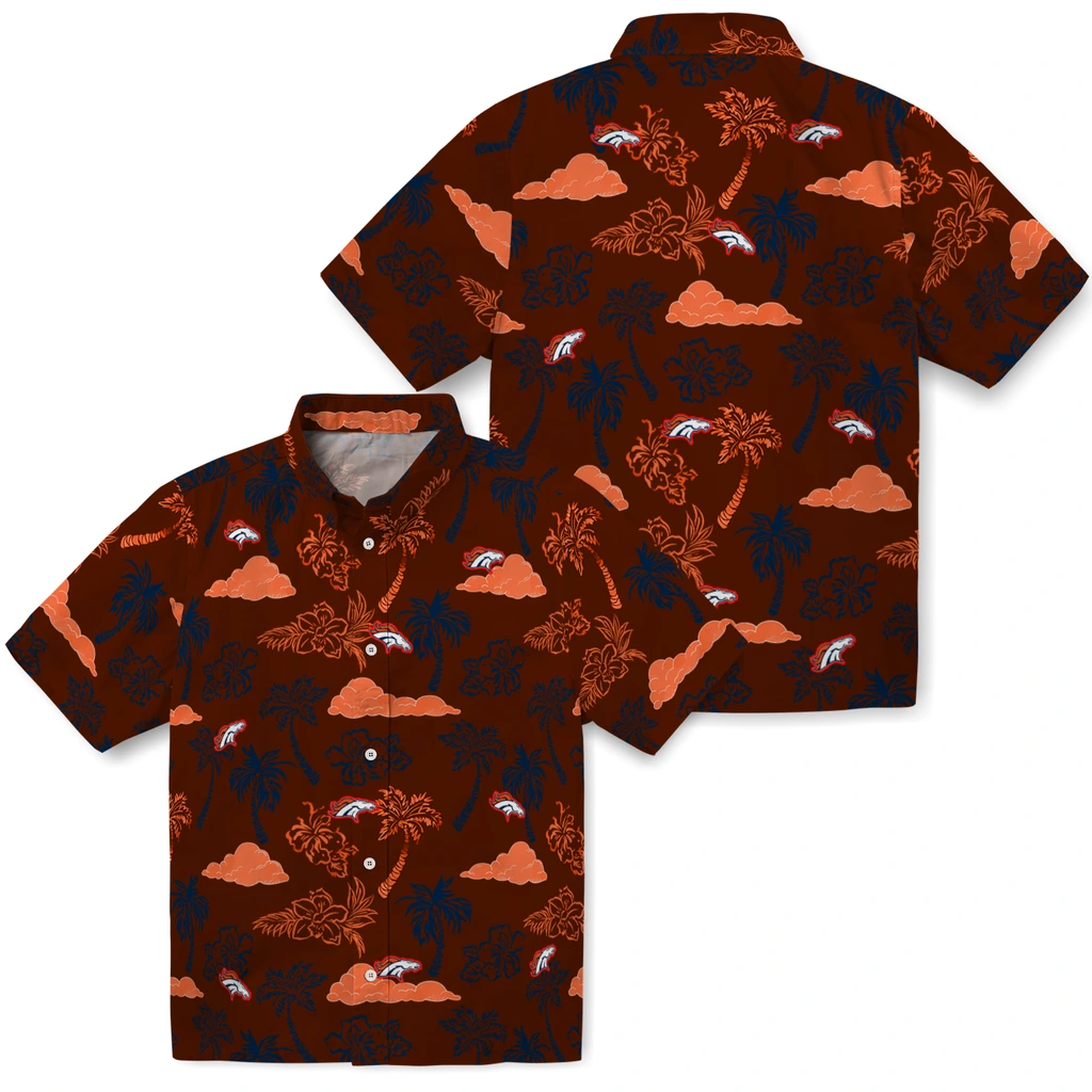 Denver Broncos Hawaiian Shirt - Palm And Clouds denver broncos palm and clouds orange hawaiian shirts high quality