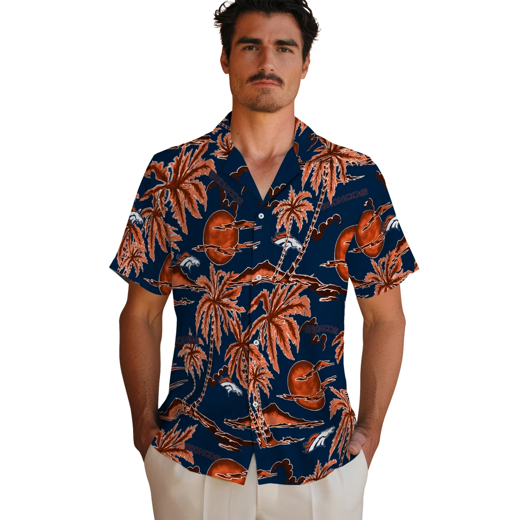 Denver Broncos Hawaiian Shirt - Palm Sunset denver broncos palm sunset hawaiian shirts fashion forward