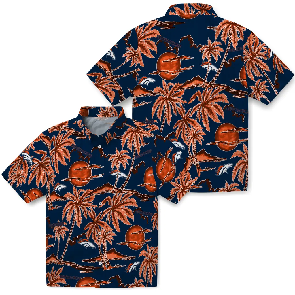 Denver Broncos Hawaiian Shirt - Palm Sunset denver broncos palm sunset hawaiian shirts high quality
