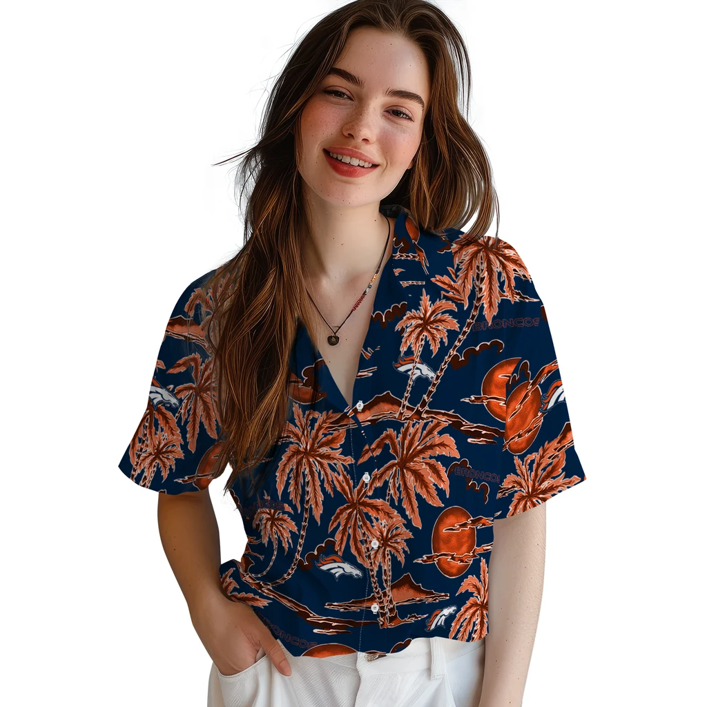 Denver Broncos Hawaiian Shirt - Palm Sunset denver broncos palm sunset hawaiian shirts latest model