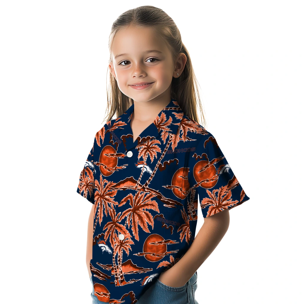 Denver Broncos Hawaiian Shirt - Palm Sunset denver broncos palm sunset hawaiian shirts premium grade