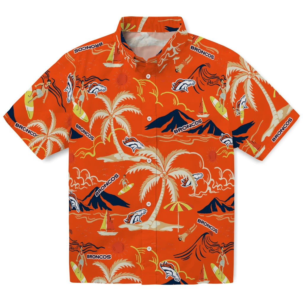 Denver Broncos Hawaiian Shirt - Palm Tree Island denver broncos palm tree island orange hawaiian shirts best selling