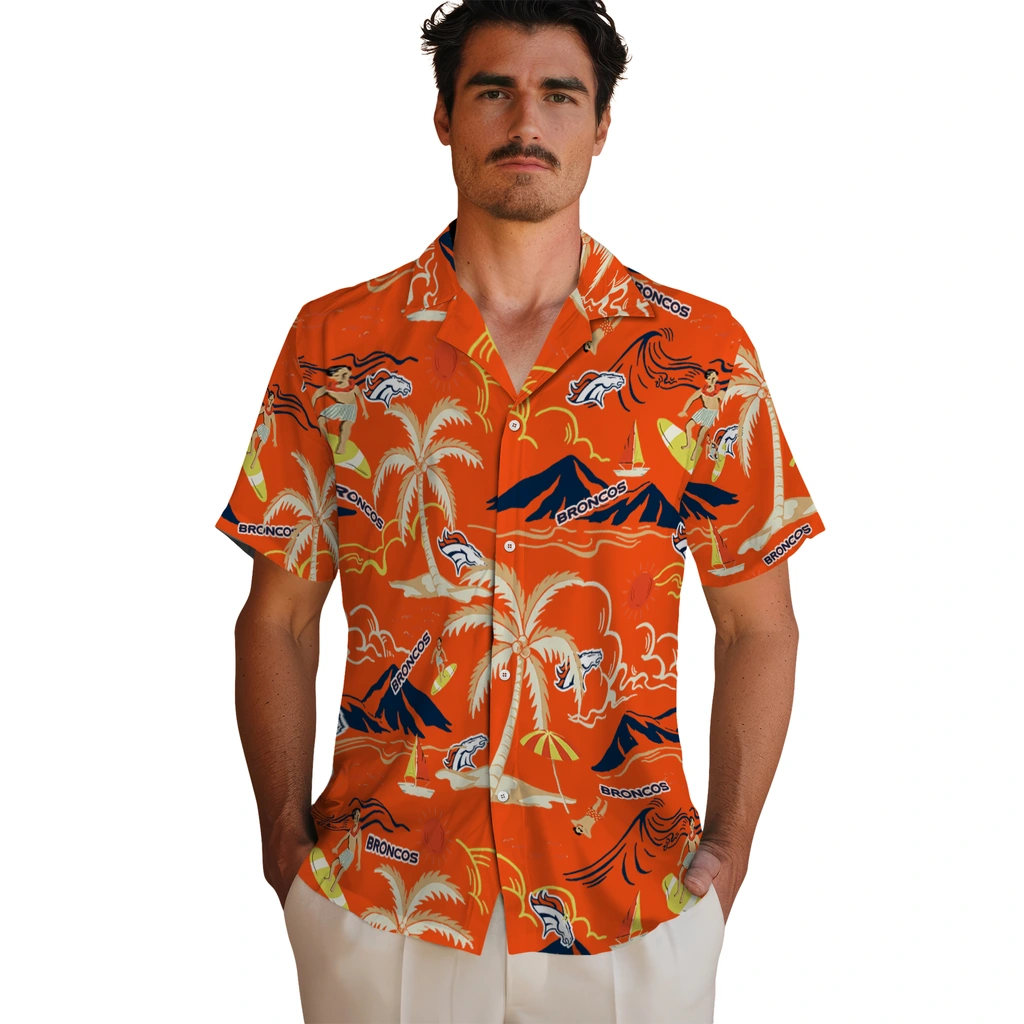 Denver Broncos Hawaiian Shirt - Palm Tree Island denver broncos palm tree island orange hawaiian shirts fashion forward