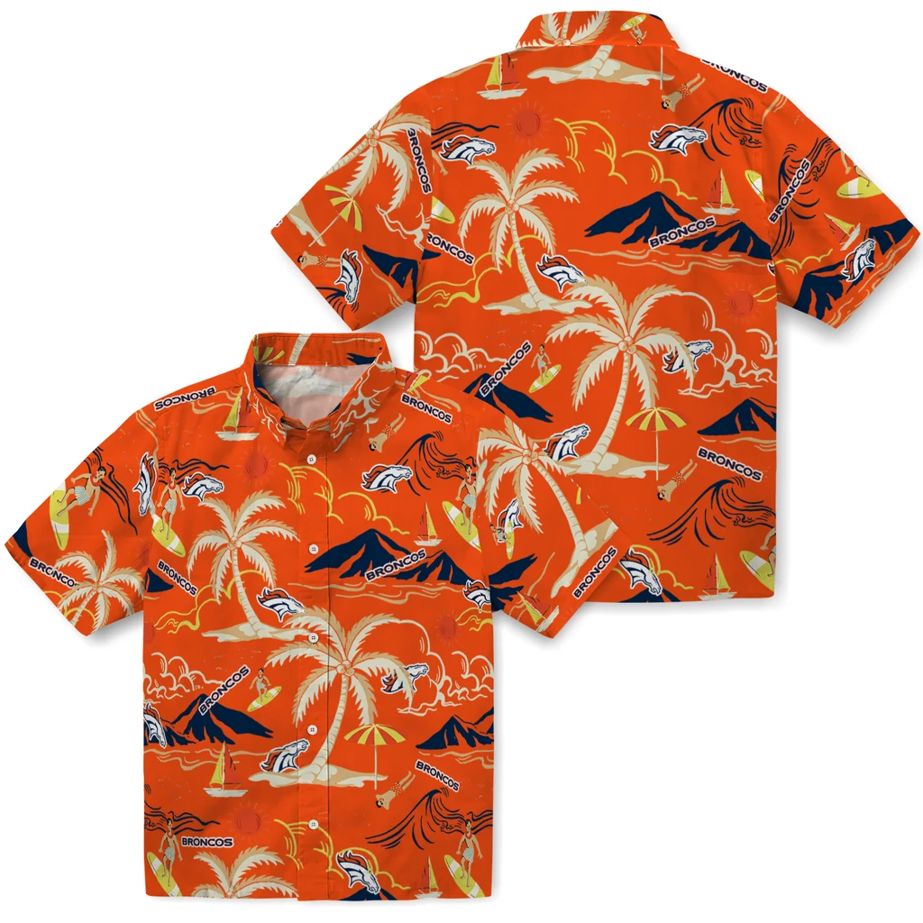 Denver Broncos Hawaiian Shirt - Palm Tree Island denver broncos palm tree island orange hawaiian shirts high quality
