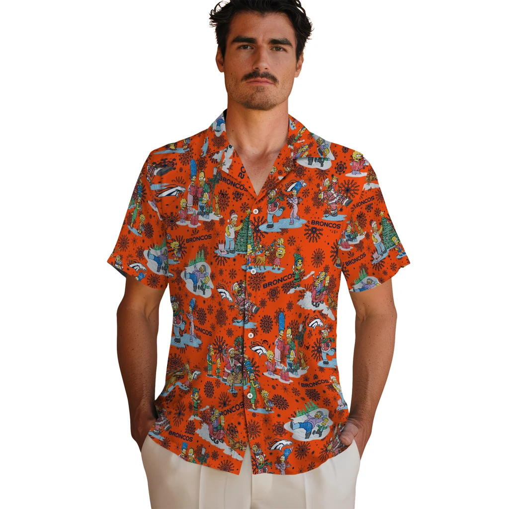 Denver Broncos Hawaiian Shirt - Simpsons Christmas denver broncos simpsons christmas orange hawaiian shirts fashion forward