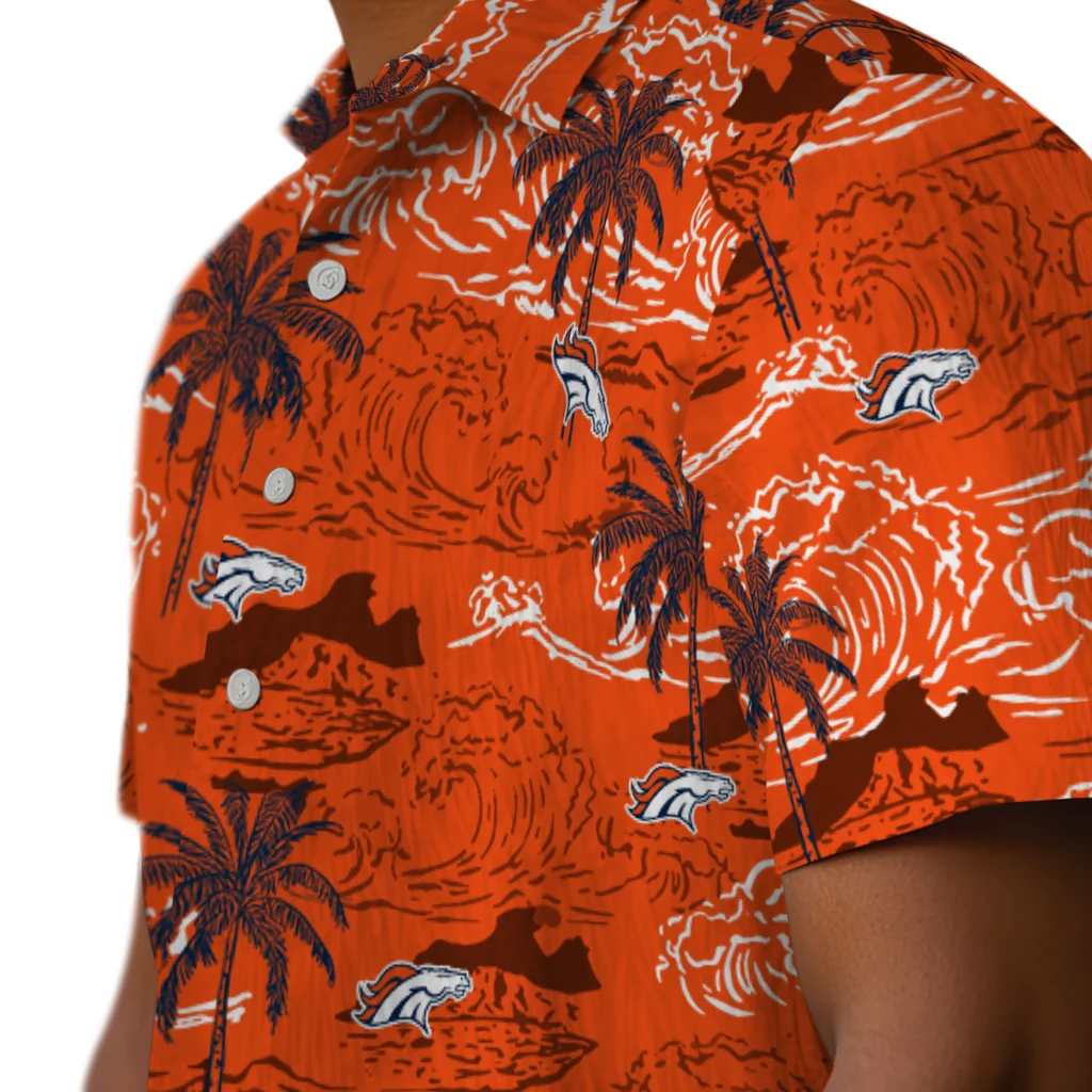 Denver Broncos Hawaiian Shirt - Wave Palm denver broncos wave palm orange hawaiian shirts trendy