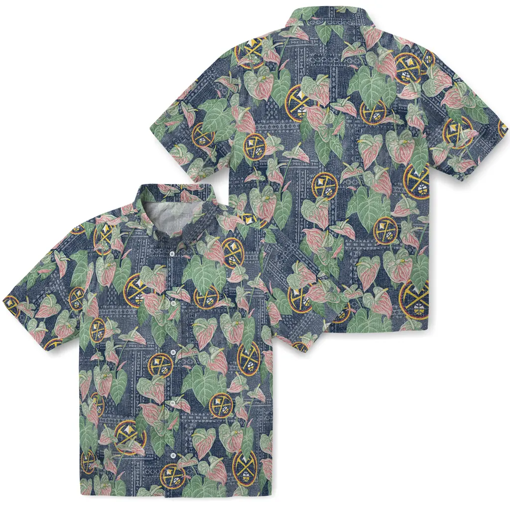 Denver Nuggets Hawaiian Shirt - Anthurium Overlay denver nuggets anthurium overlay blue hawaiian shirts high quality