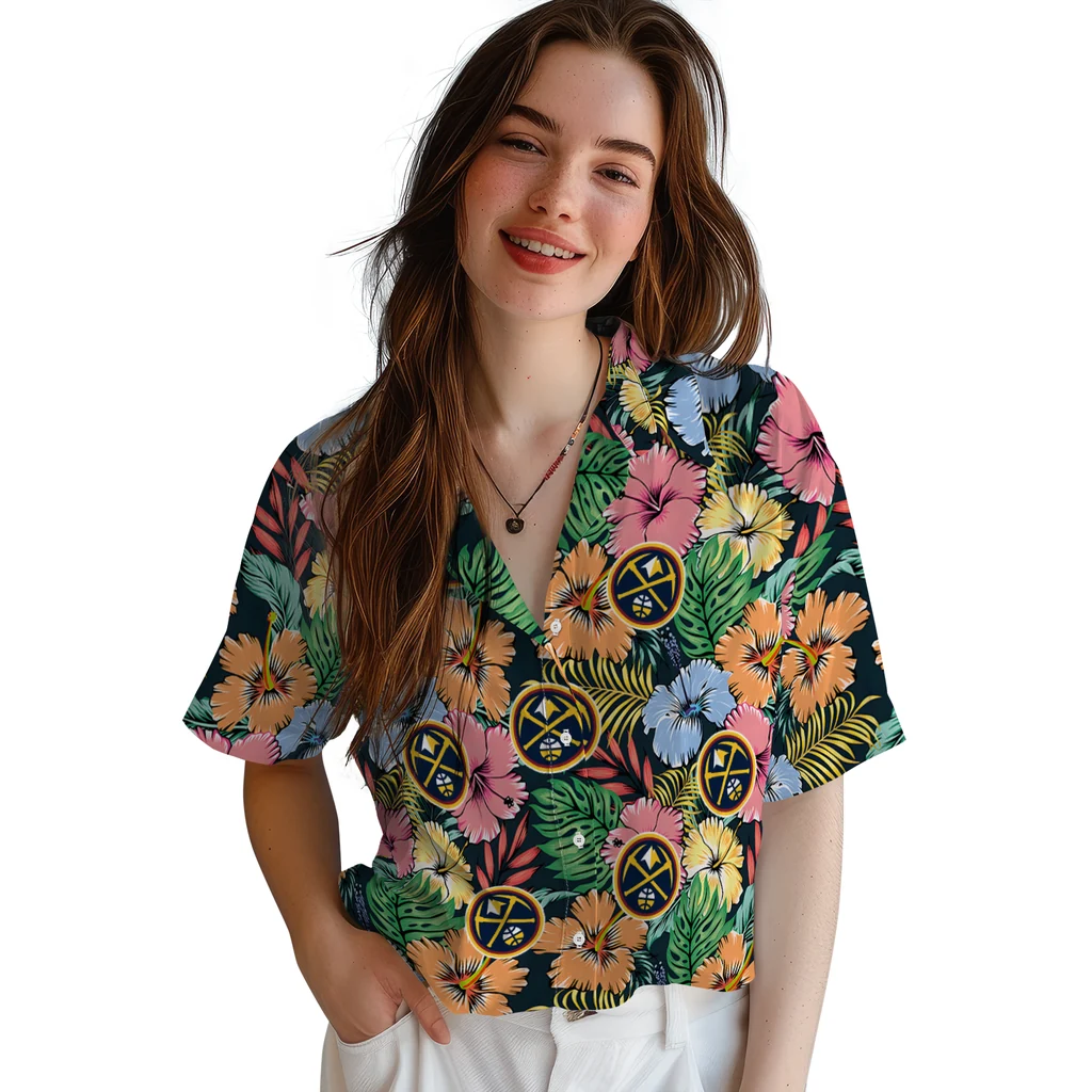 Denver Nuggets Hawaiian Shirt - Brilliant Hibiscus Garden denver nuggets brilliant hibiscus garden hawaiian shirts latest model