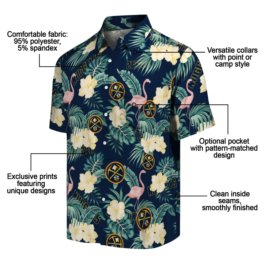 Denver Nuggets Hawaiian Shirt - Flamingo and Hibiscus denver nuggets flamingo palms blue hawaiian shirts new arrival
