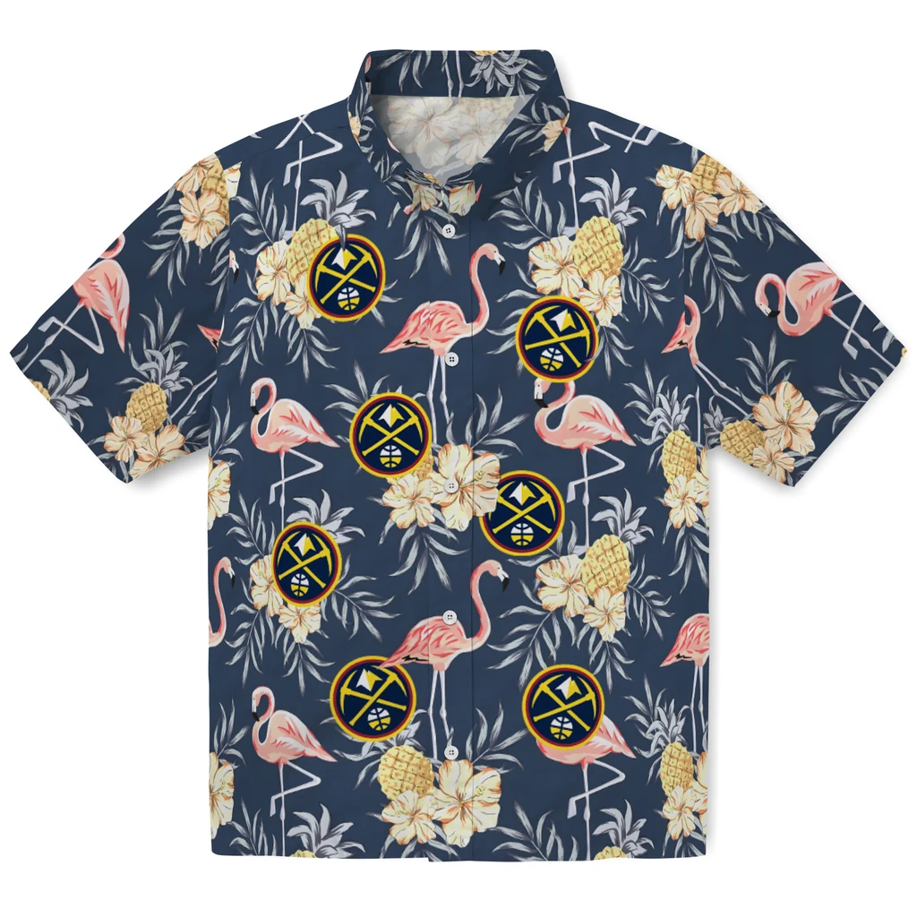 Denver Nuggets Hawaiian Shirt - Flamingo Hibiscus denver nuggets flamingo hibiscus navy hawaiian shirts best selling