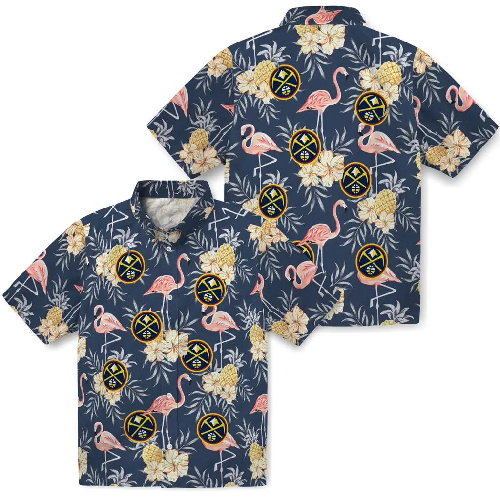 Denver Nuggets Hawaiian Shirt - Flamingo Hibiscus denver nuggets flamingo hibiscus navy hawaiian shirts high quality