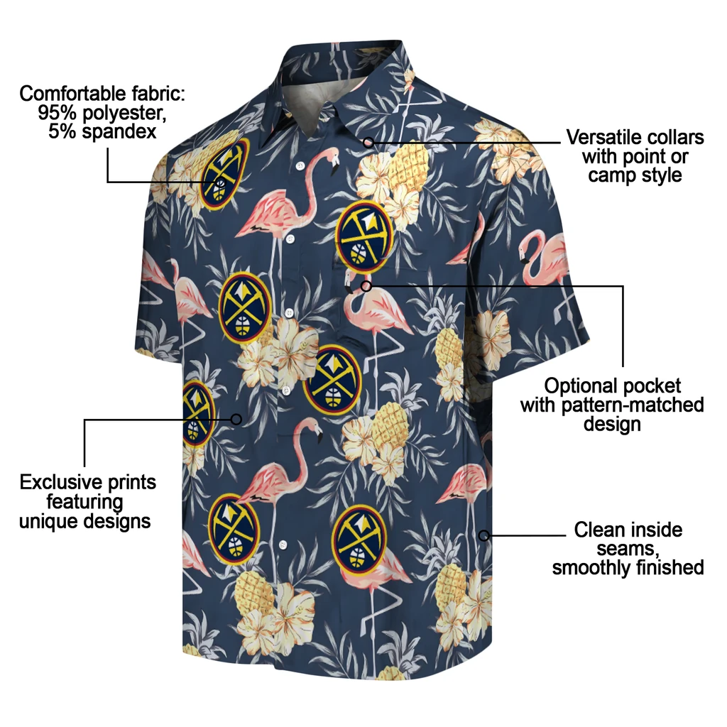 Denver Nuggets Hawaiian Shirt - Flamingo Hibiscus denver nuggets flamingo hibiscus navy hawaiian shirts new arrival