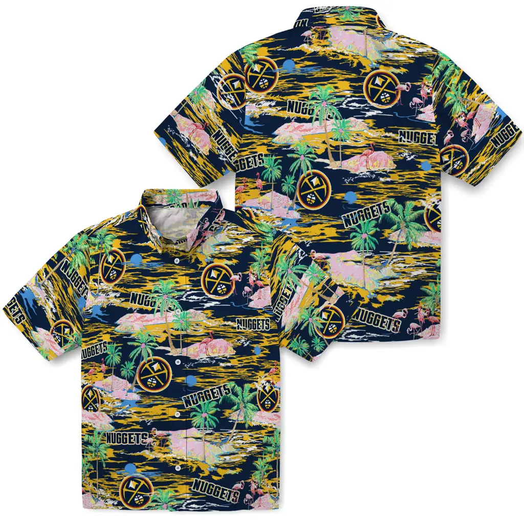 Denver Nuggets Hawaiian Shirt - Hawaii Island denver nuggets flamingo retreat blue hawaiian shirts high quality