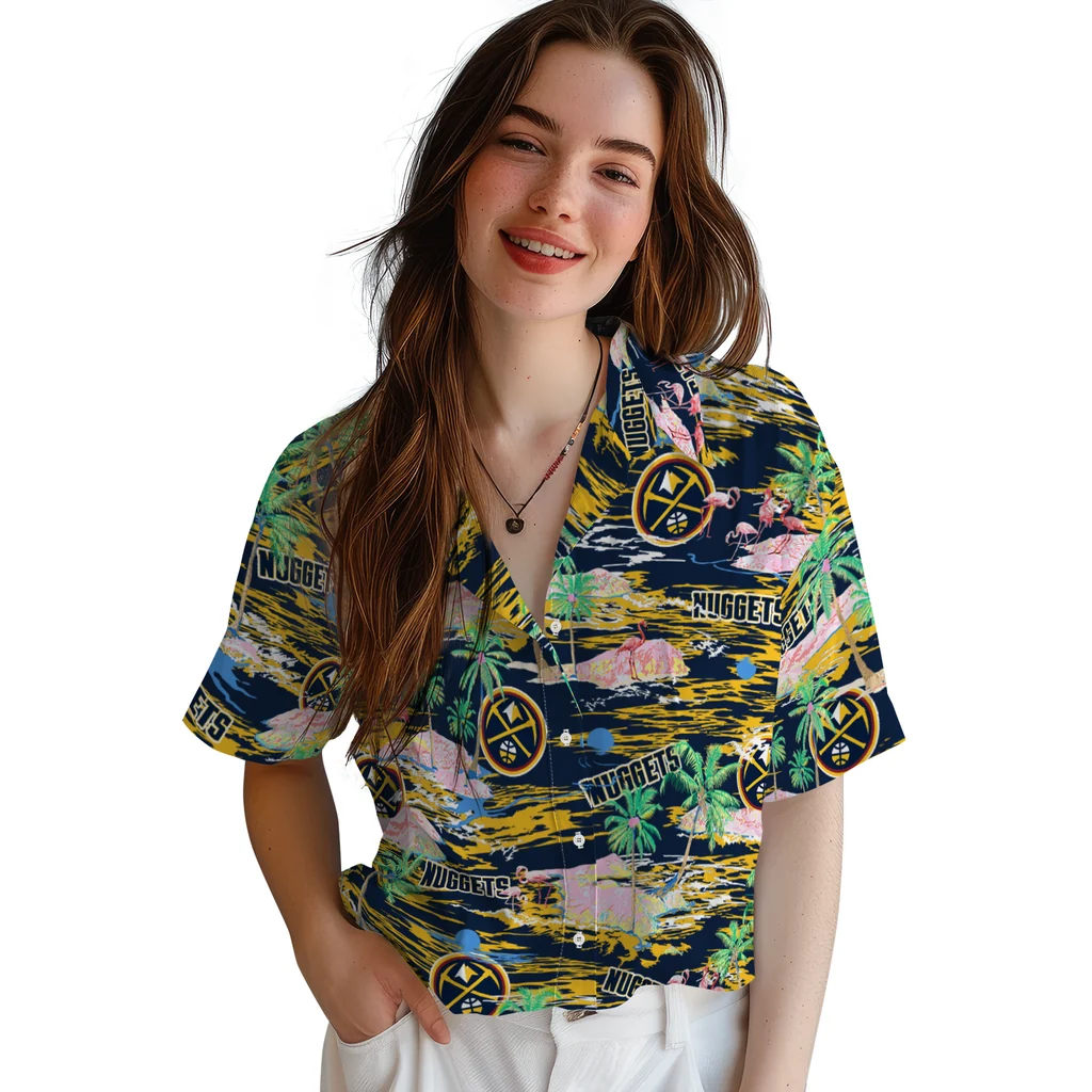 Denver Nuggets Hawaiian Shirt - Hawaii Island denver nuggets flamingo retreat blue hawaiian shirts latest model