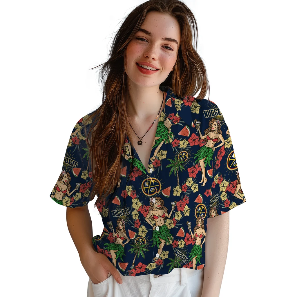Denver Nuggets Hawaiian Shirt - Hawaiian Girls Design denver nuggets hawaiian girls design blue hawaiian shirts latest model