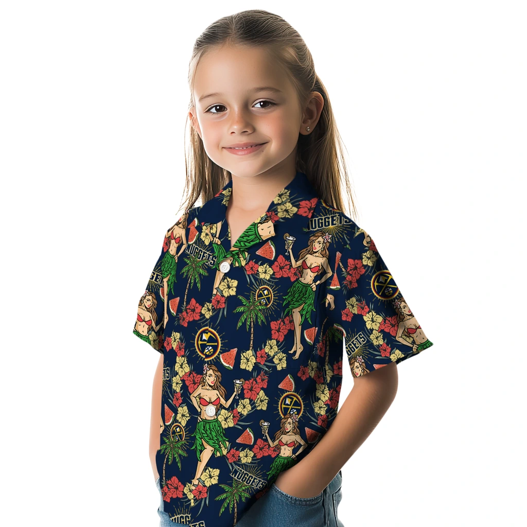 Denver Nuggets Hawaiian Shirt - Hawaiian Girls Design denver nuggets hawaiian girls design blue hawaiian shirts premium grade