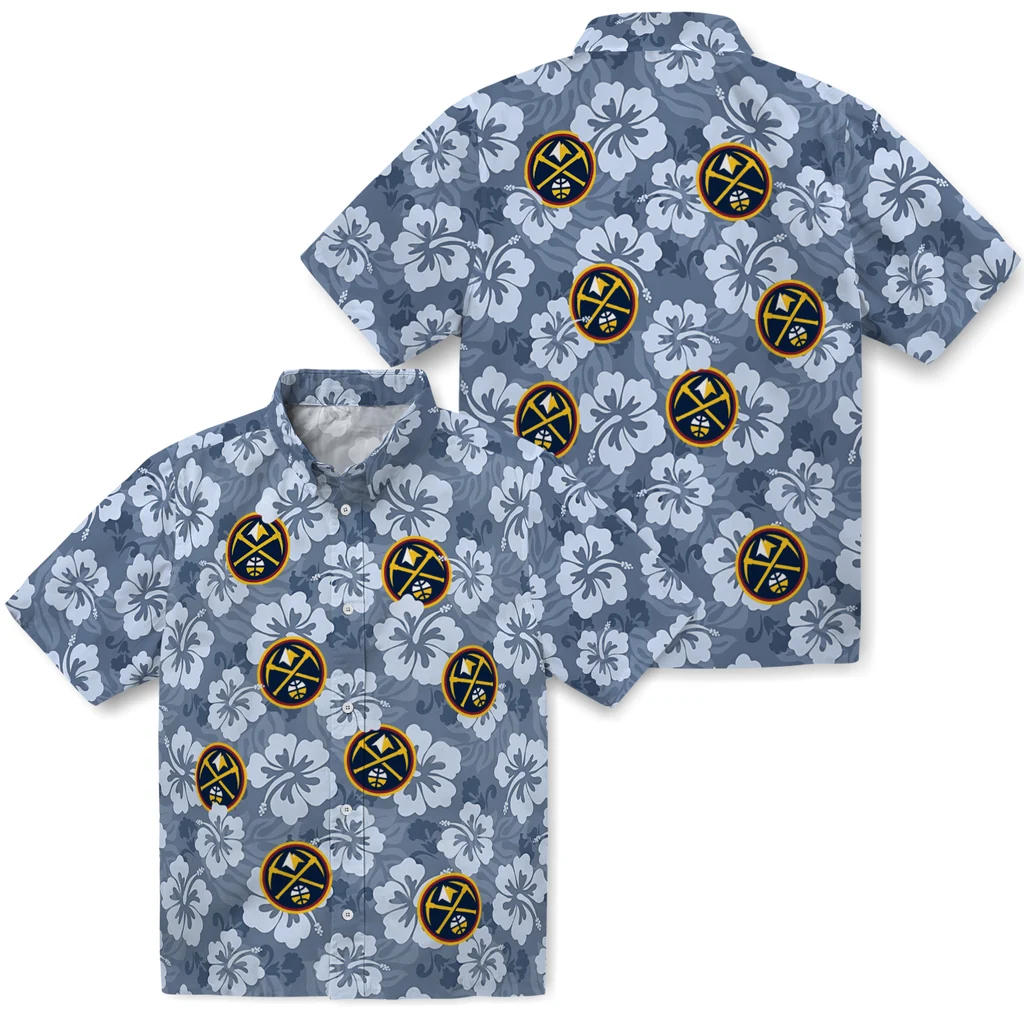 Denver Nuggets Hawaiian Shirt - Hibiscus Cluster denver nuggets hibiscus cluster blue hawaiian shirts high quality